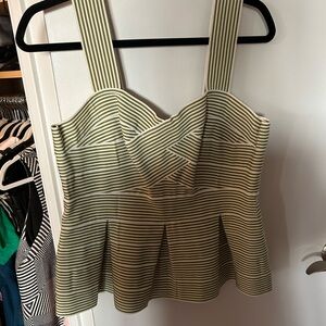 HD in Paris Olive and Cream Striped Peplum Blouse